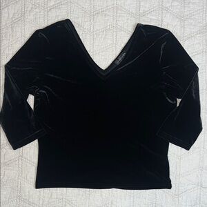 Chic Black Velvet V-Neck Women's Top